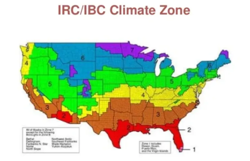 An image of an IRC/IBC Climate Zone map of the United States.